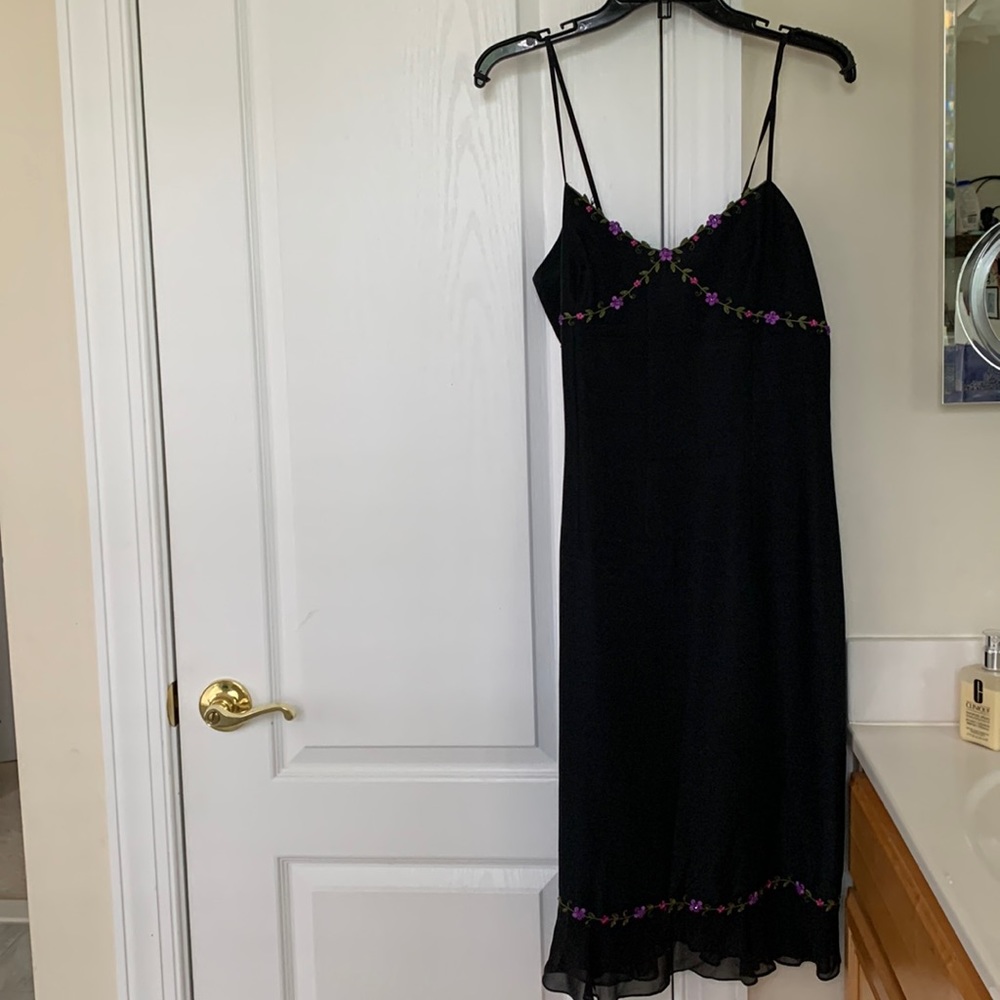 Black dress, flower print, silky, cute